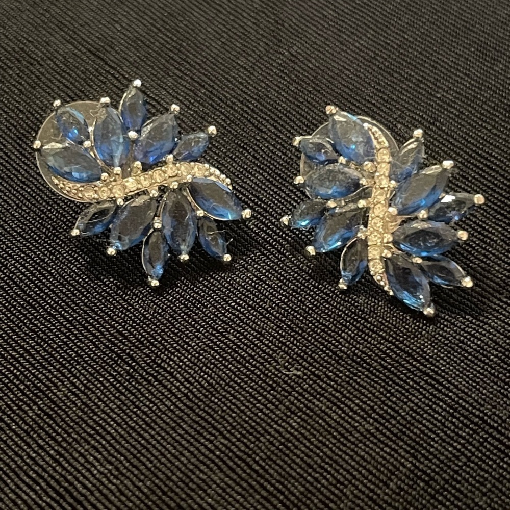 Blue and Silver Crystal Leaf Earrings